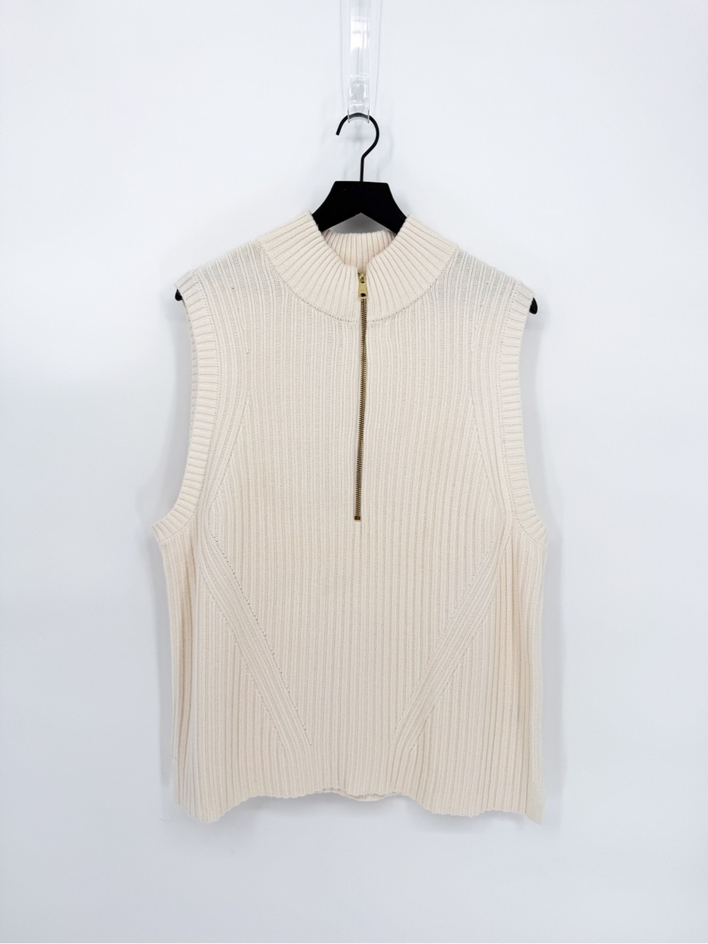 Talbots Ribbed Half-Zip Sweater Vest Cream XL
